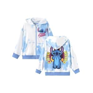 Disney Lilo & Stitch Zip Up Hoodie Blue Tie Dye Zipper Jacket Pocket Coat